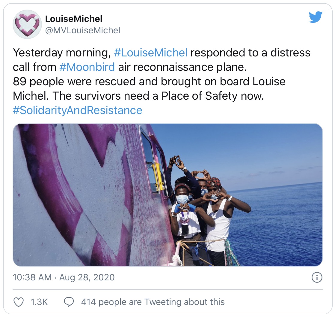 The boat's official Twitter account said it had so far rescued 89 people, including 14 women and four children, and was seeking a place of safety for them to disembark.